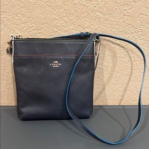 Coach Navy Crossgrain Leather Crossbody Bag Minimal Everyday Classic